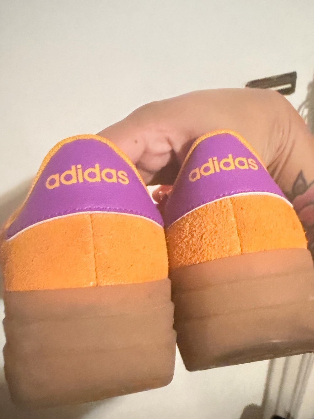 adidas women’s Orange Suede Sneakers with Purple Stripes - Picture 6 of 9